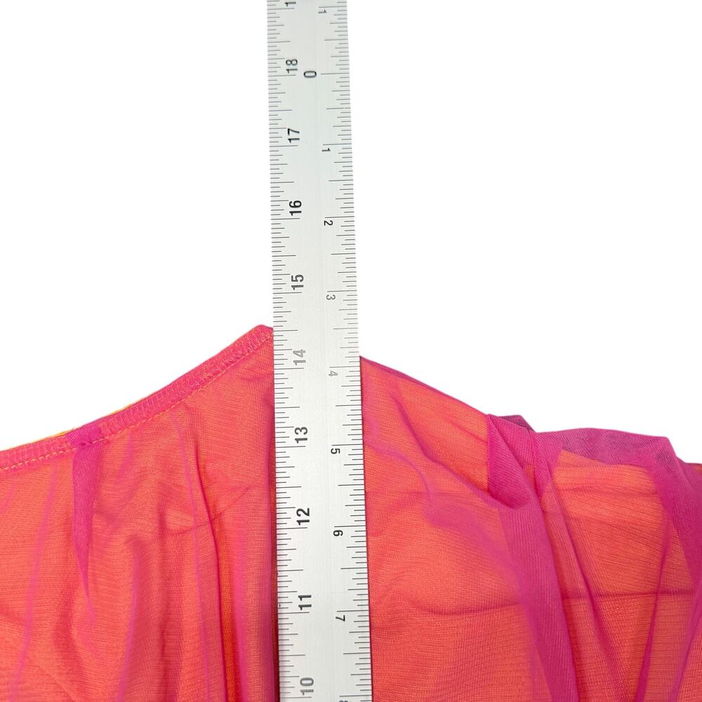 Anthropologie Sheer Mesh Ruched Mock Neck Tank Top Orange Pink NWT Size S - Picture 4 of 6